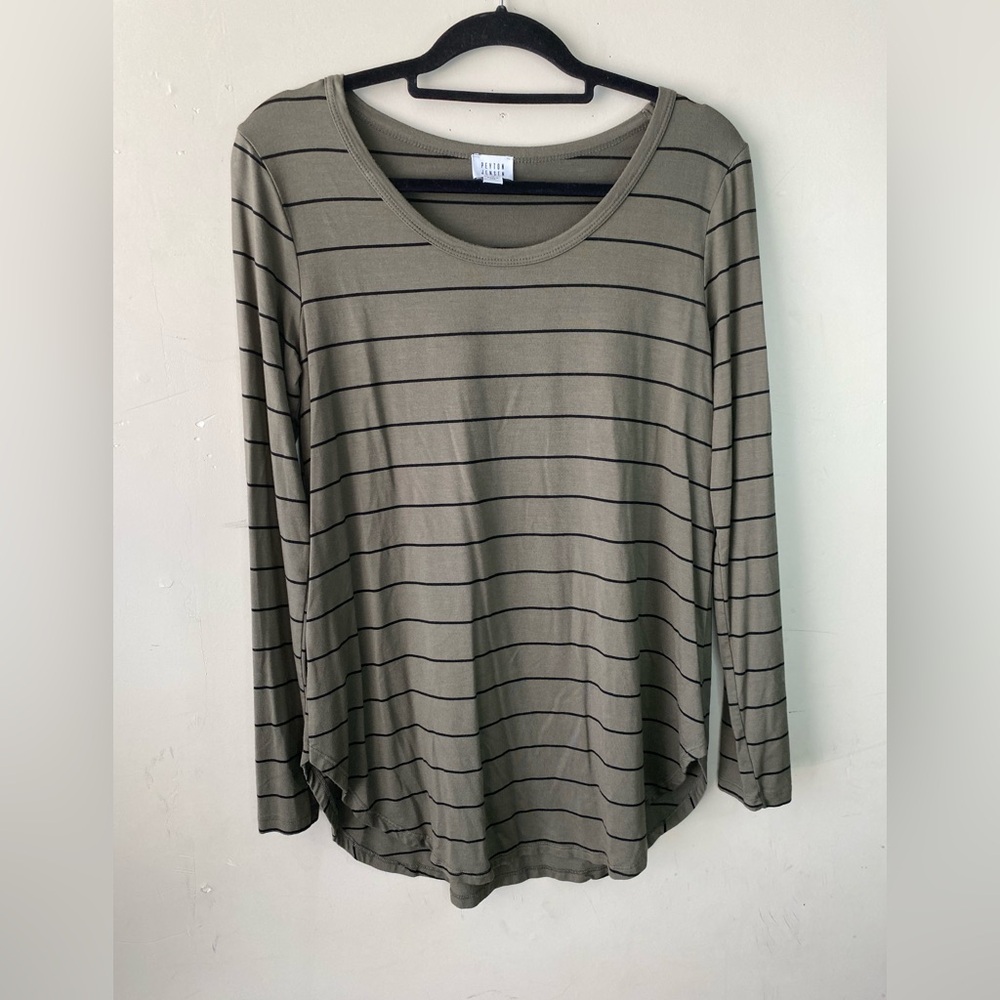 Peyton Jensen Soft Striped Long Sleeve Tunic Top Medium Made in USA Modal Blend - Picture 2 of 6
